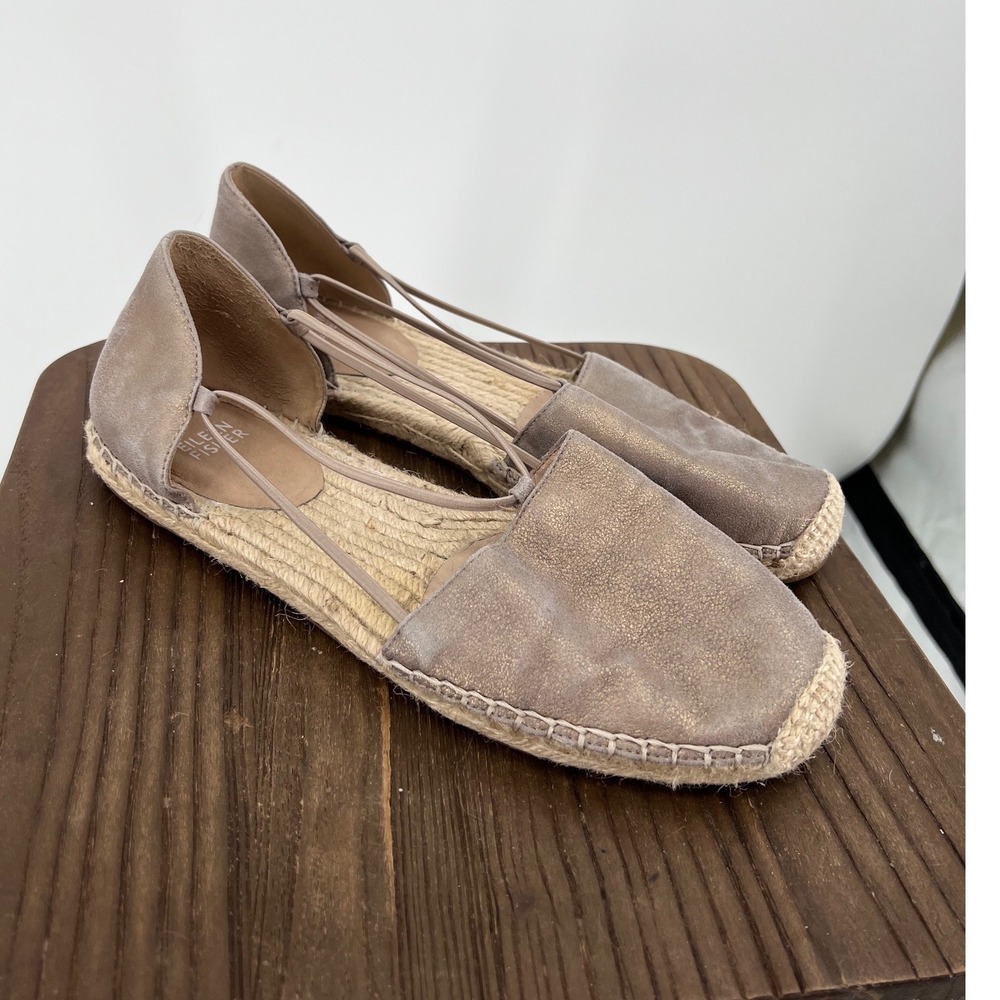 Eileen Fisher Lee Taupe Metallic Suede Strappy Espadrille Flats Size 9